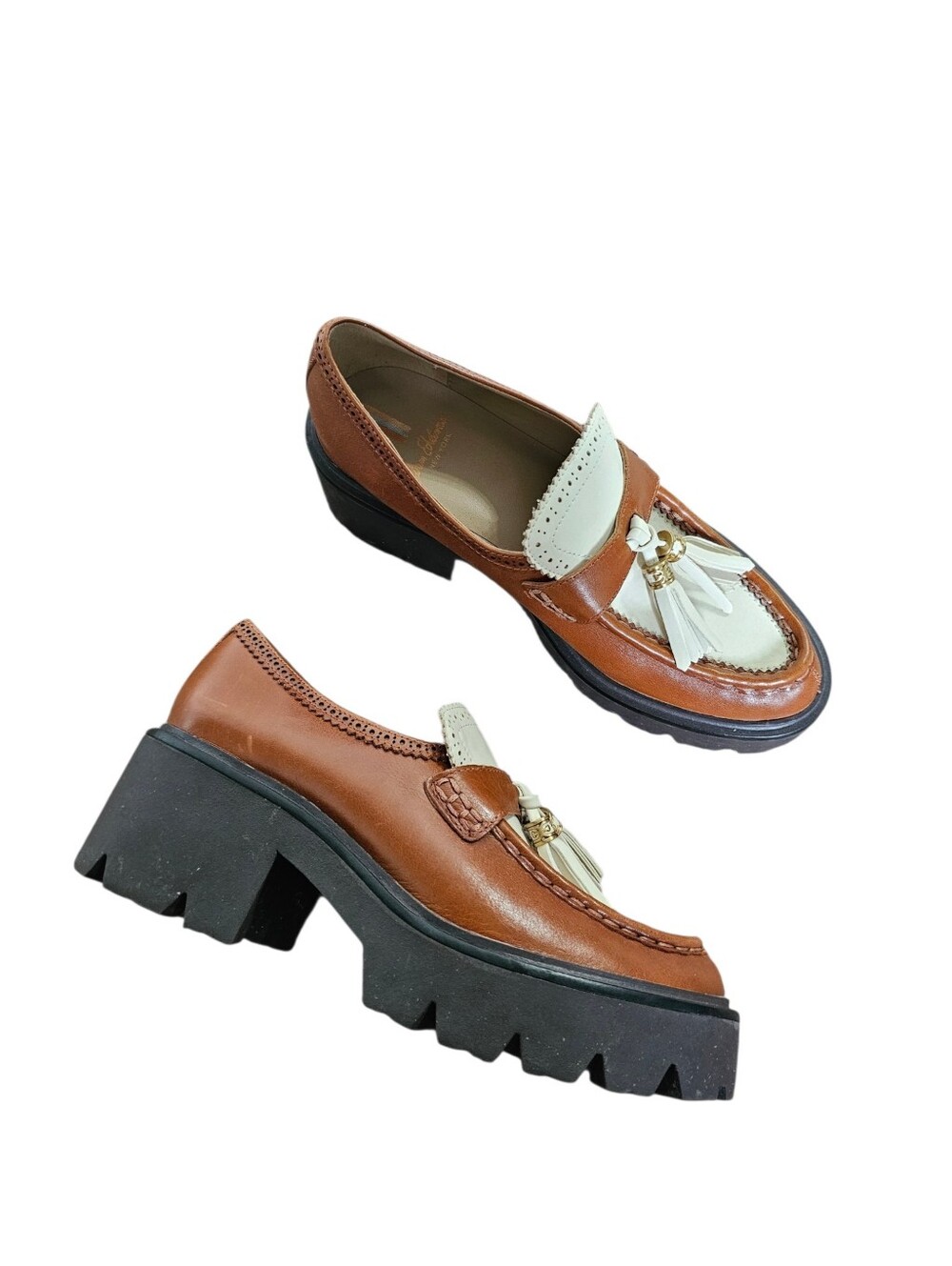 Sam Edelman Meela Brown Leather Tassel Platform Clogs Loafer Shoes - Picture 2 of 10